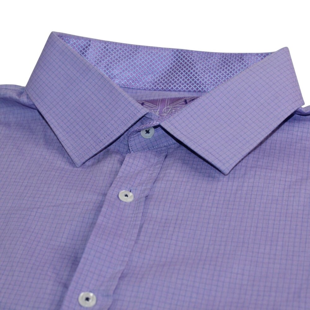 English Laundry Neck Sz 19 Flip Cuff Purple Gingham Check Dress Shirt Clubwear - Picture 9 of 15